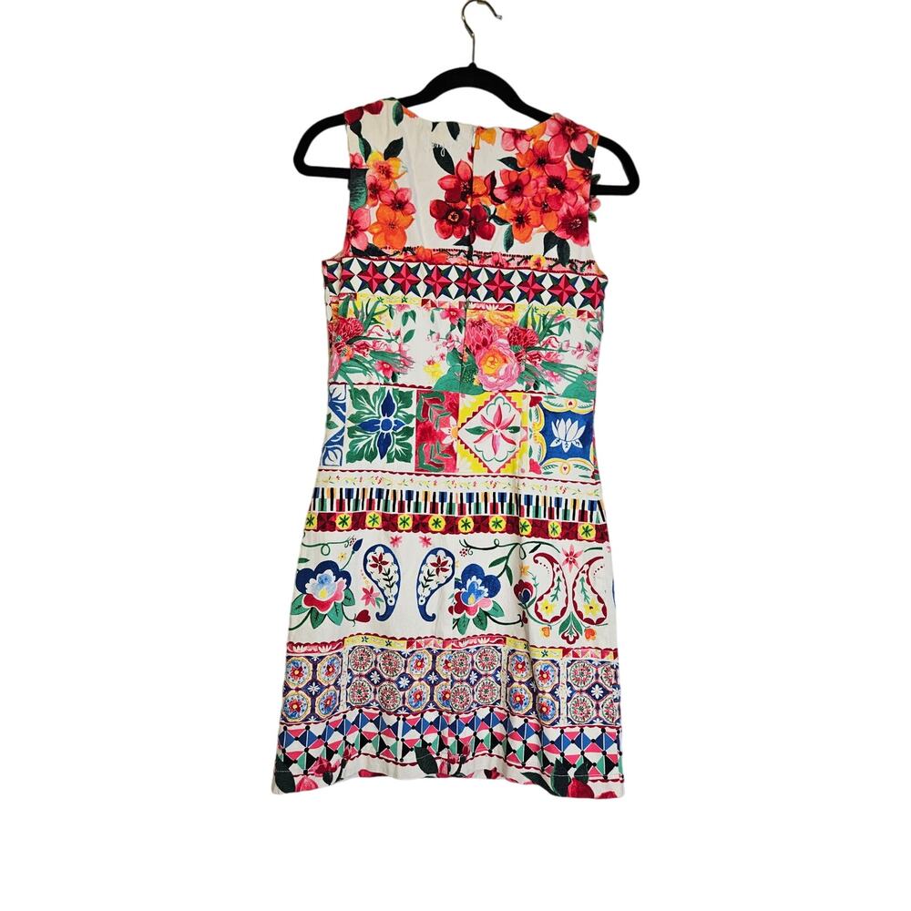 Desigual 34 Angelina Dress Sheath Dress Floral Boho Tropical Mixed Media Tile - Picture 2 of 5